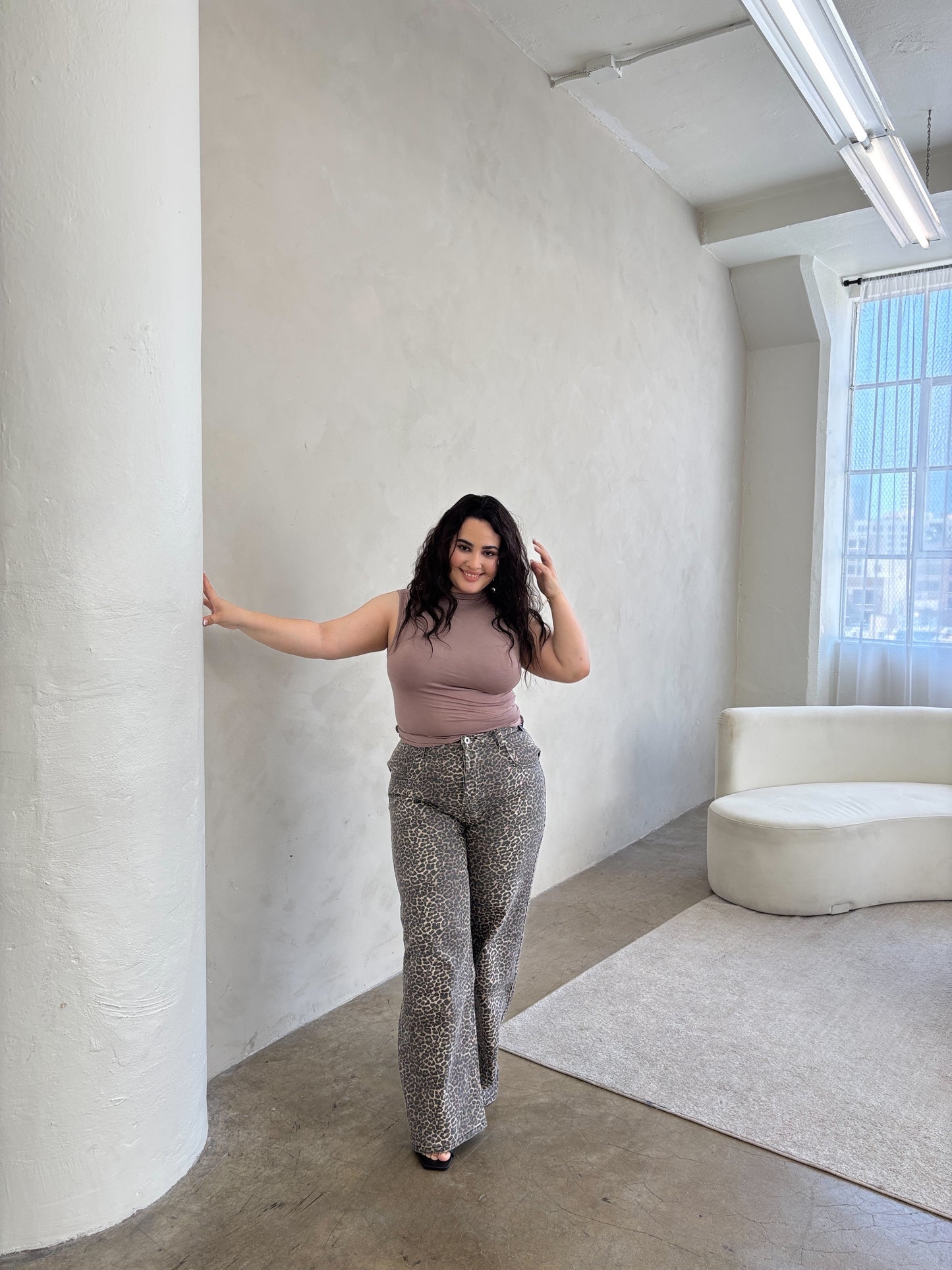 Wild Harvest Leopard Wide Leg Jeans