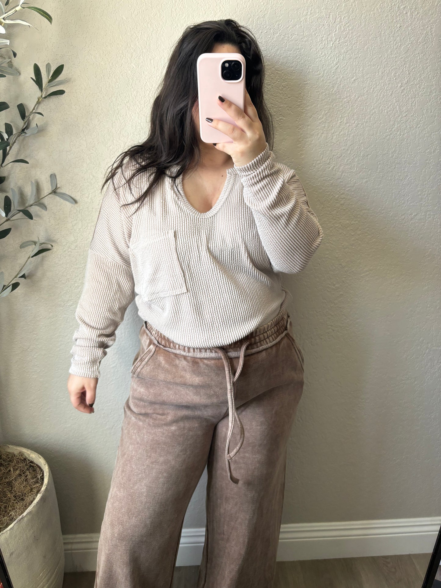 Emma Acid Wash Sweatpants- Mocha