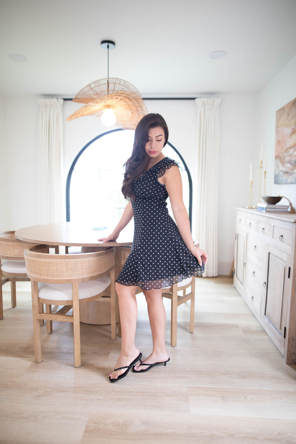 Dottie Charm Mini Dress (Black Polka Dot)