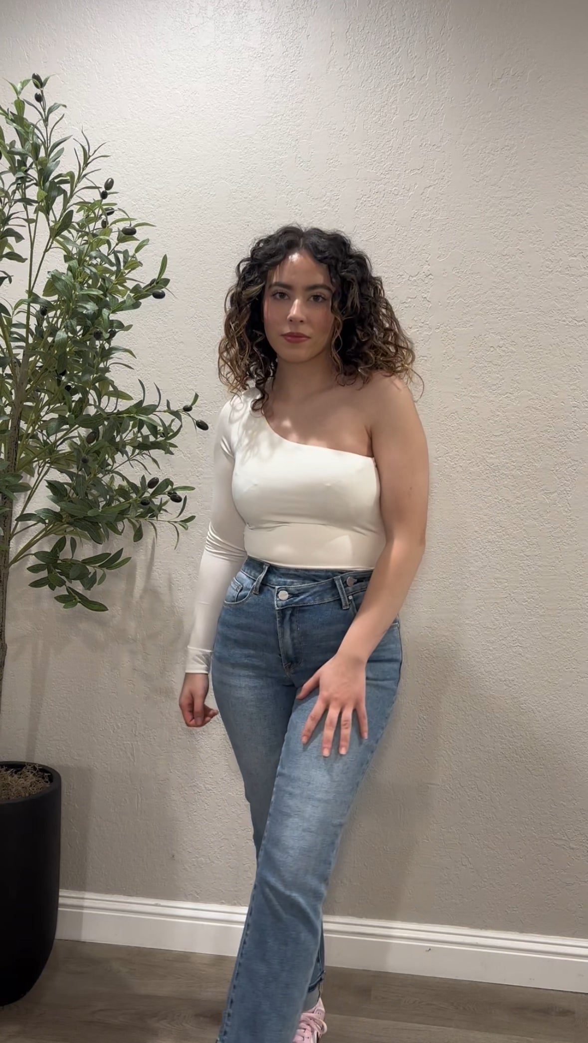 Kim One Shoulder Bodysuit (White)