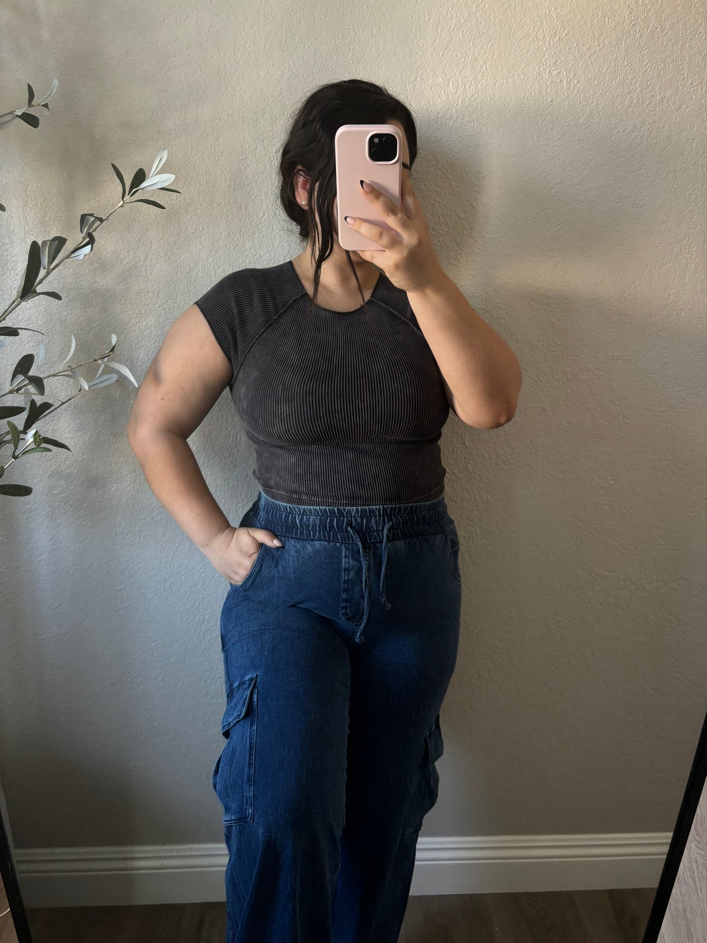 Mineral Wash Wide Leg Cargo Pants