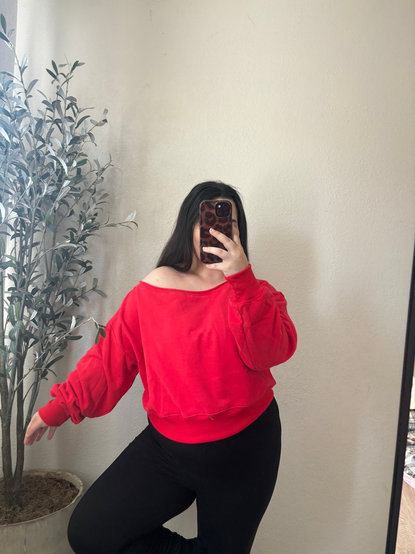 Love Struck Off Shoulder Sweater- Red