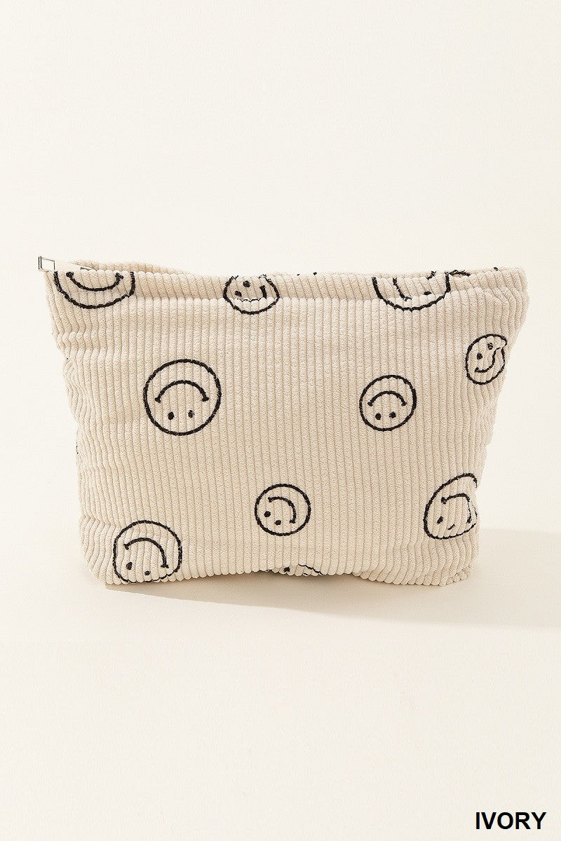 Smiley Corduroy Cosmetic Bag