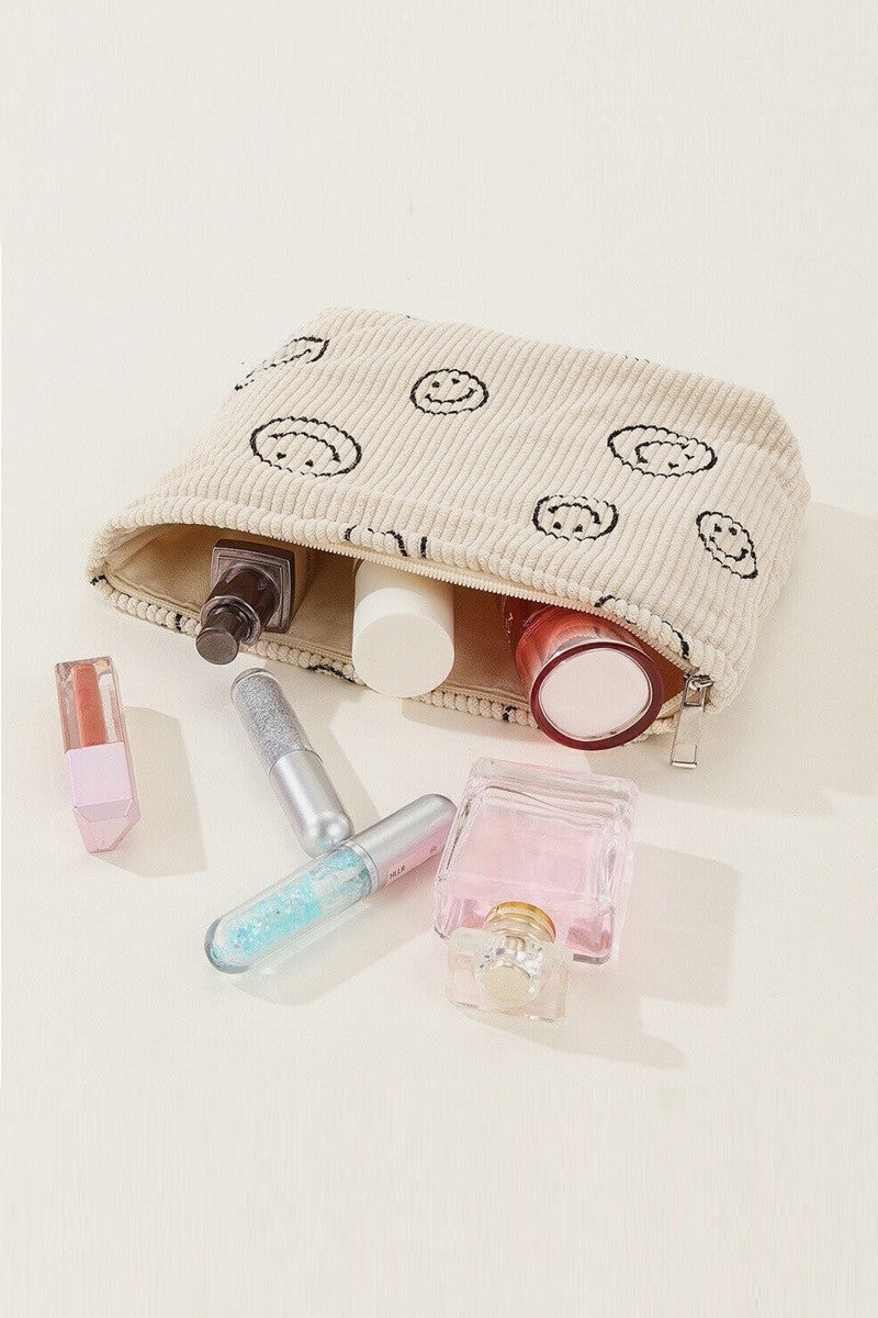 Smiley Corduroy Cosmetic Bag
