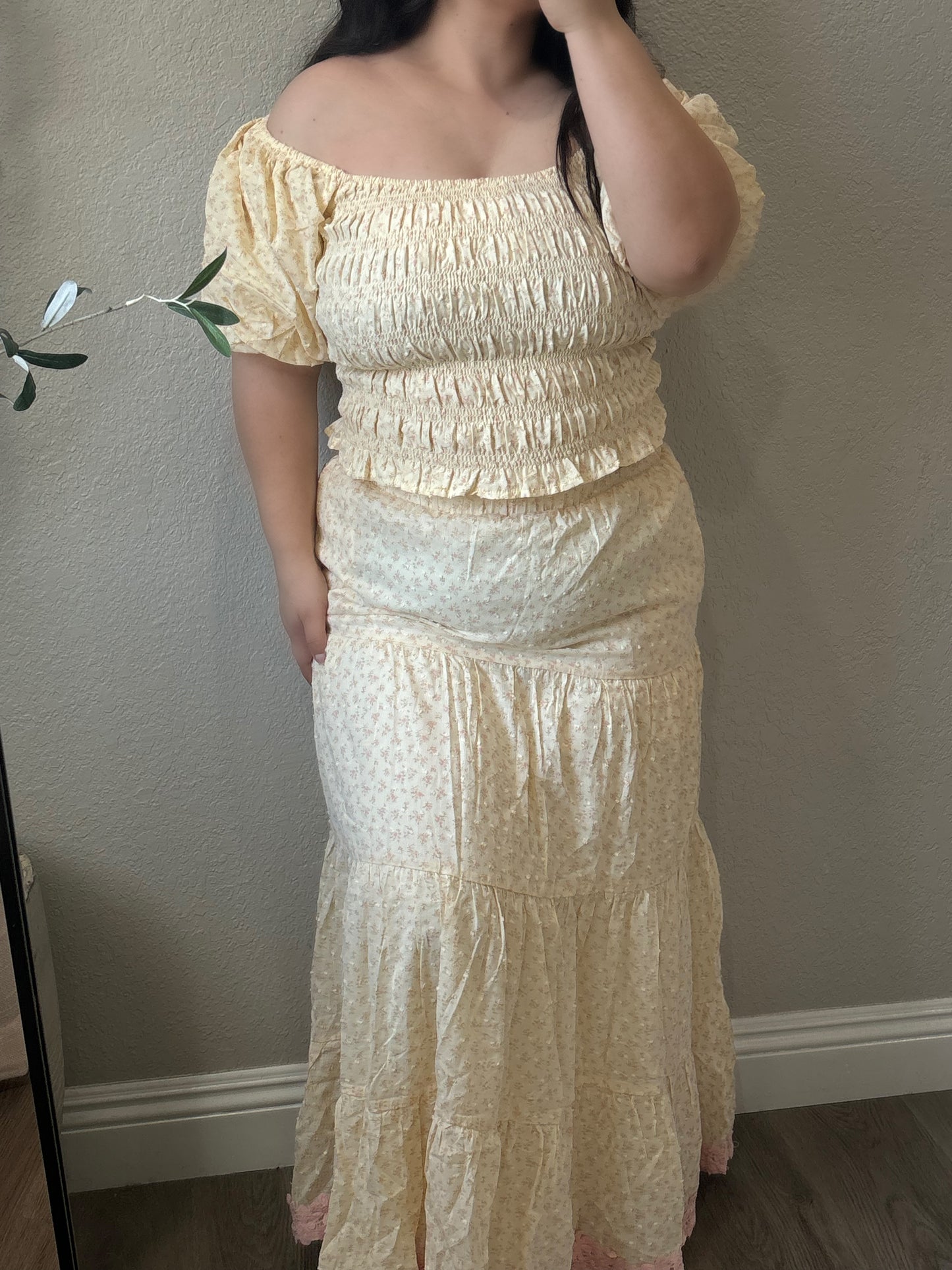 Enchanted Maxi Skirt Set - Cream Blossom