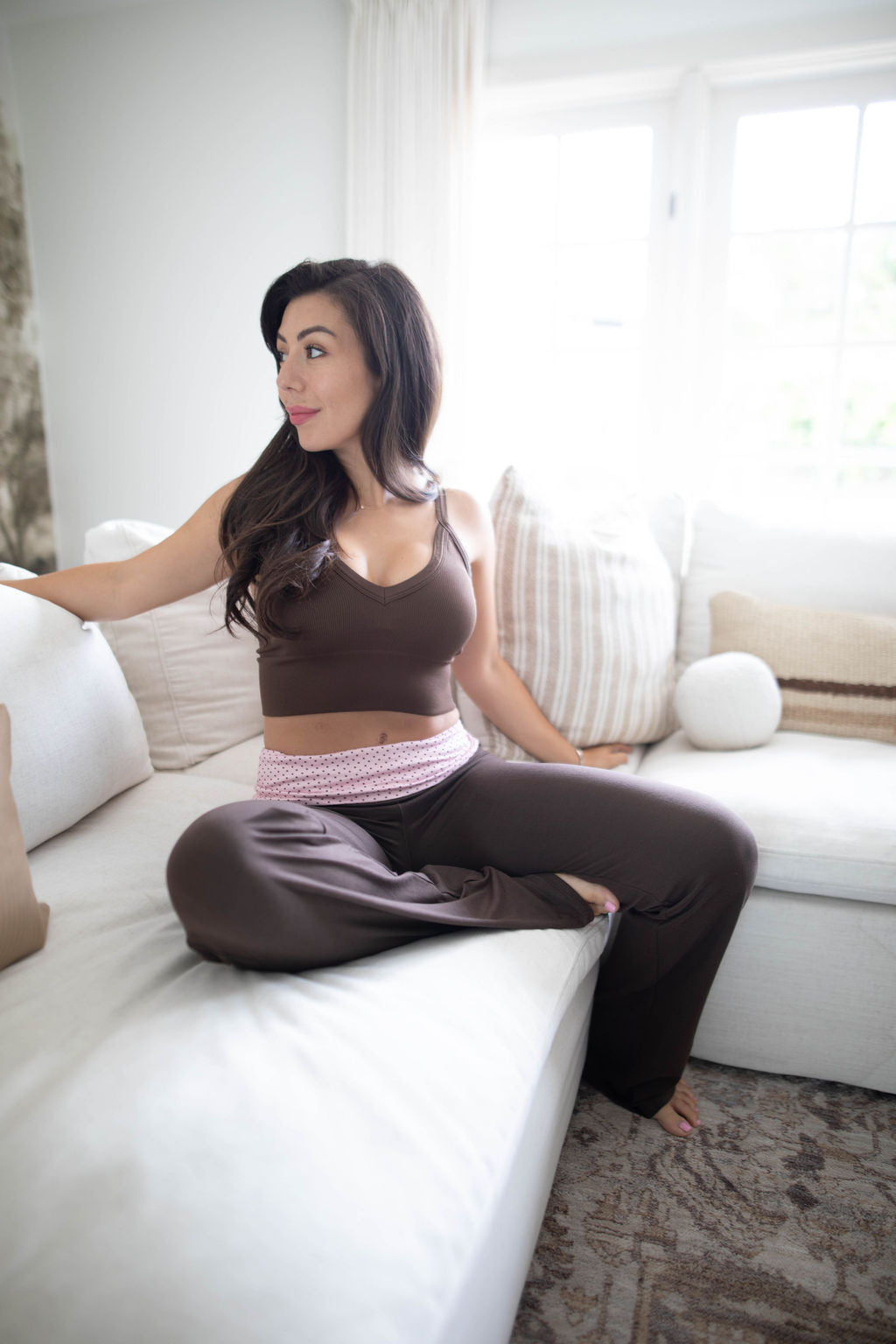 Espresso Sweetheart Fold Over Leggings (Brown/Pink Polkadot)