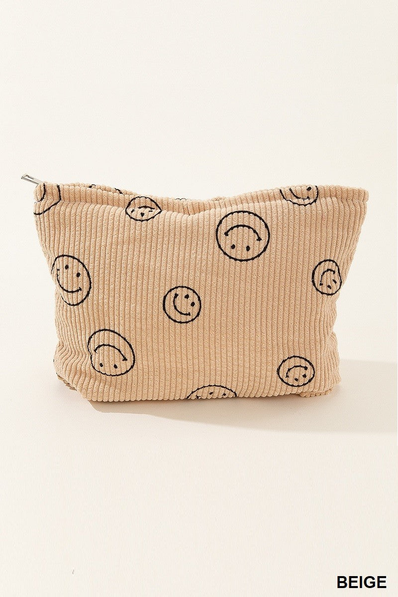 Smiley Corduroy Cosmetic Bag