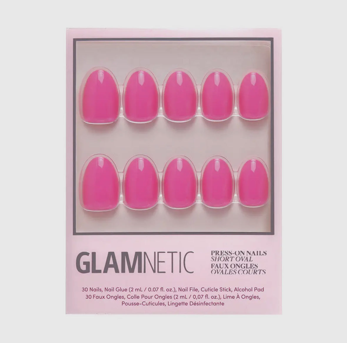 Hot Pink Press On Nails- Short Oval
