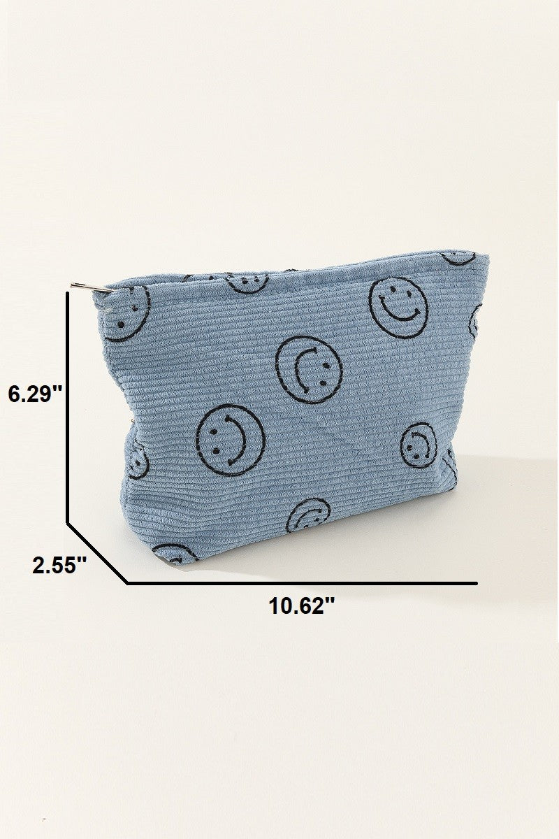Smiley Corduroy Cosmetic Bag