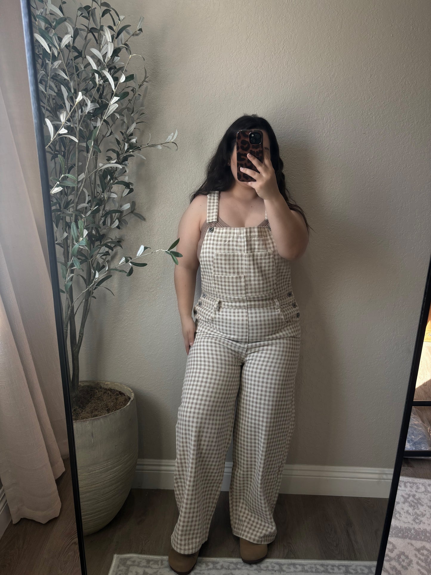Sweet Harvest Overalls- Gingham Cream/Taupe