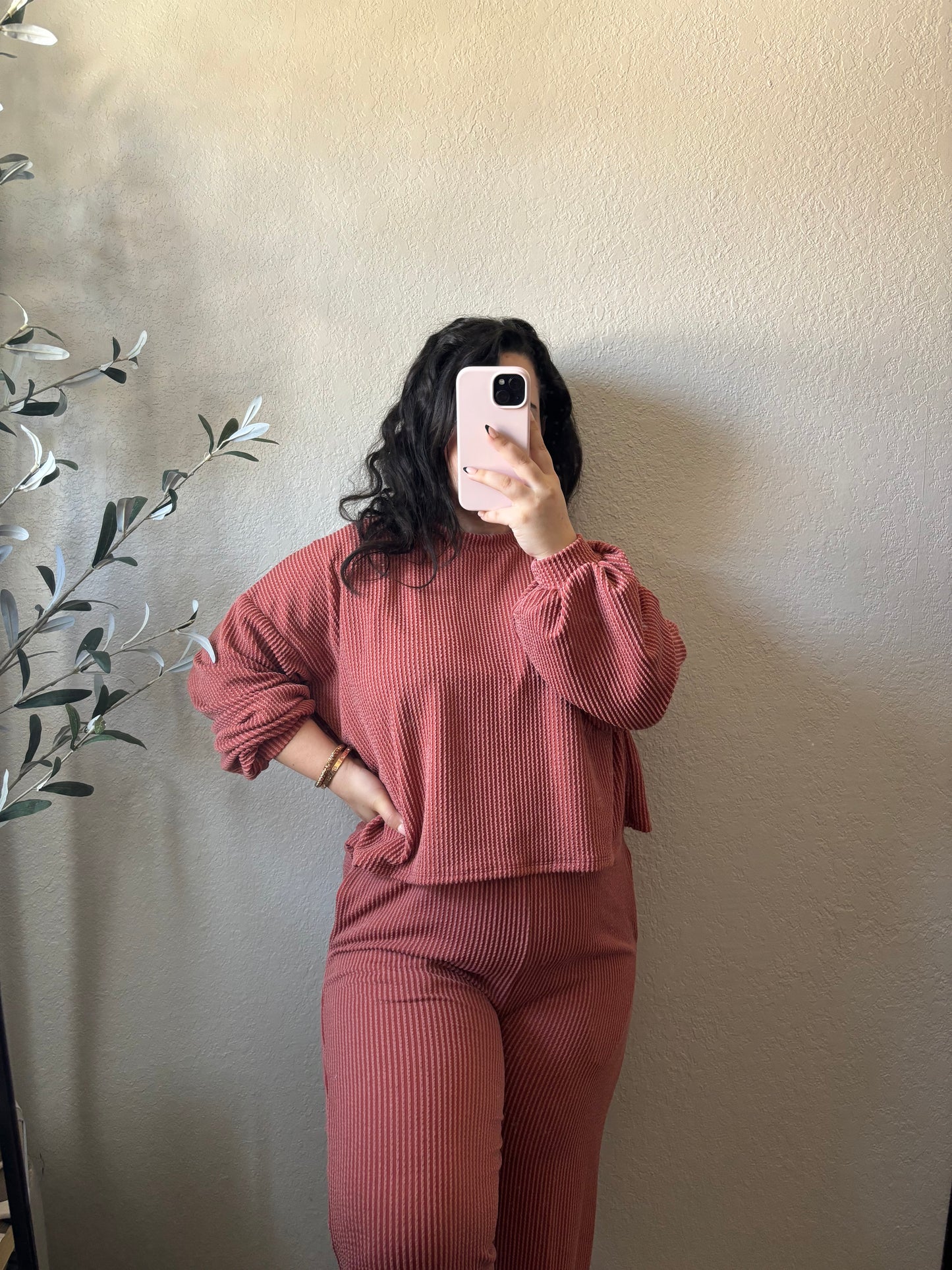 Ariah Long Sleeve & Pants Set (Rust)