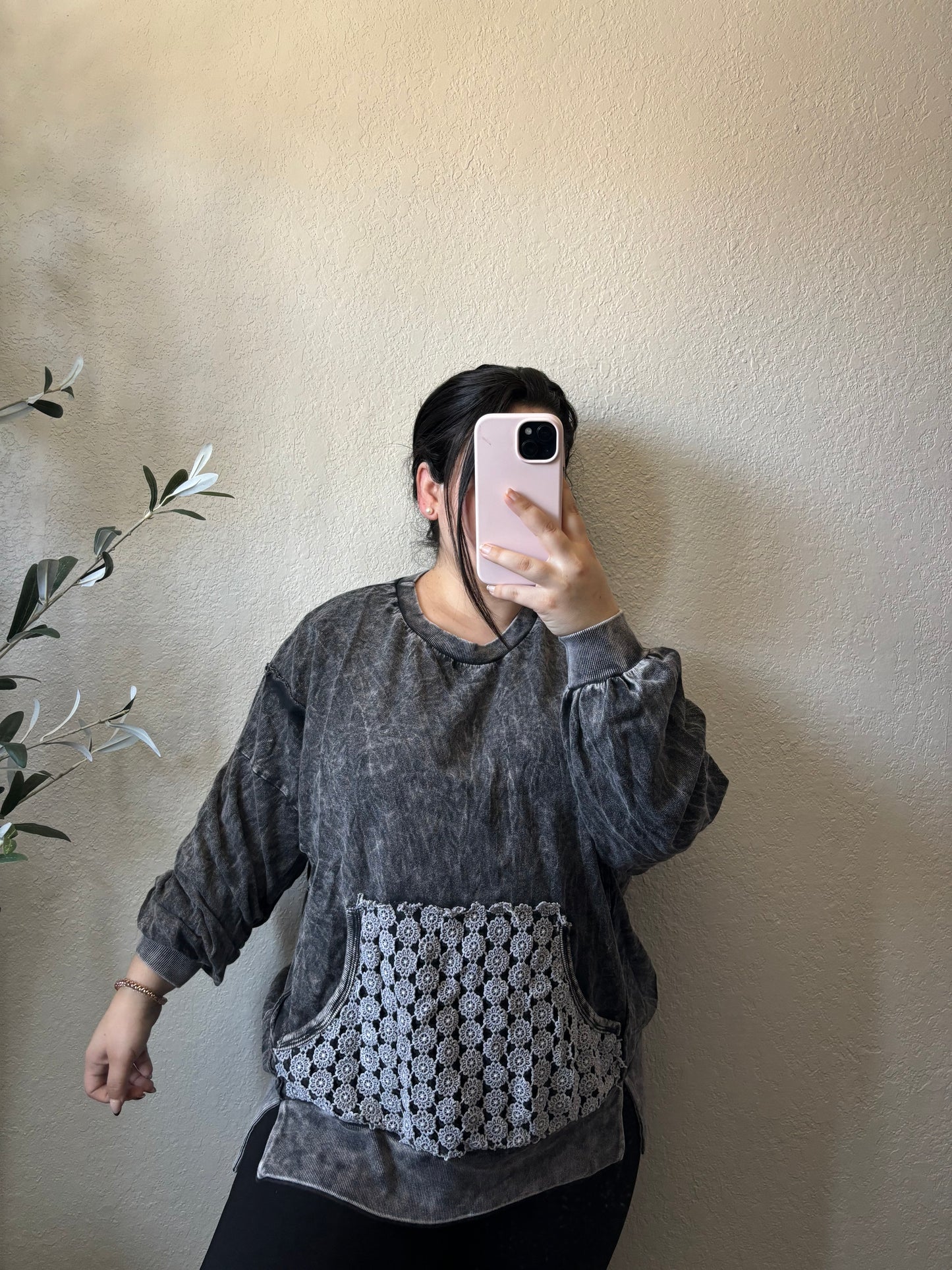 Natalie Mineral Wash Pullover- Ash Black