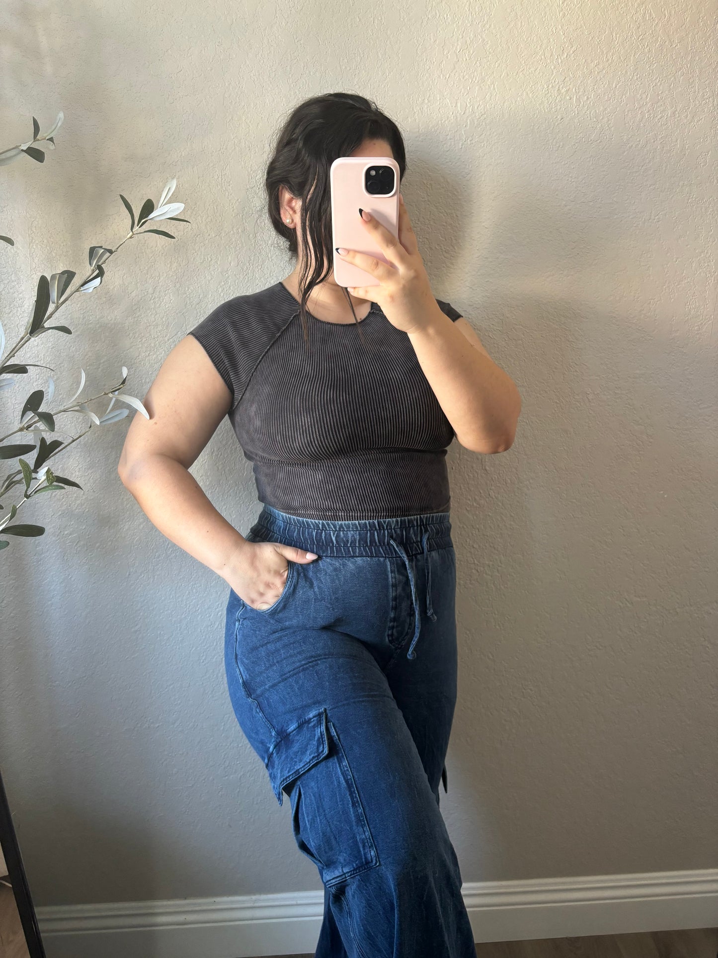 Mineral Wash Wide Leg Cargo Pants
