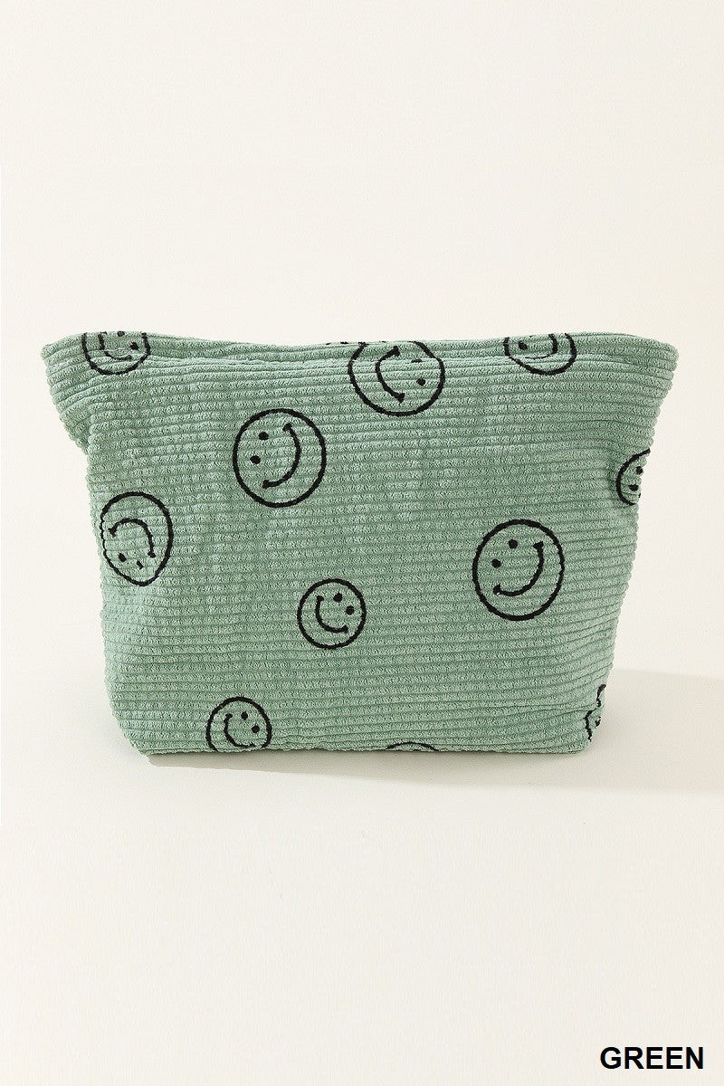 Smiley Corduroy Cosmetic Bag