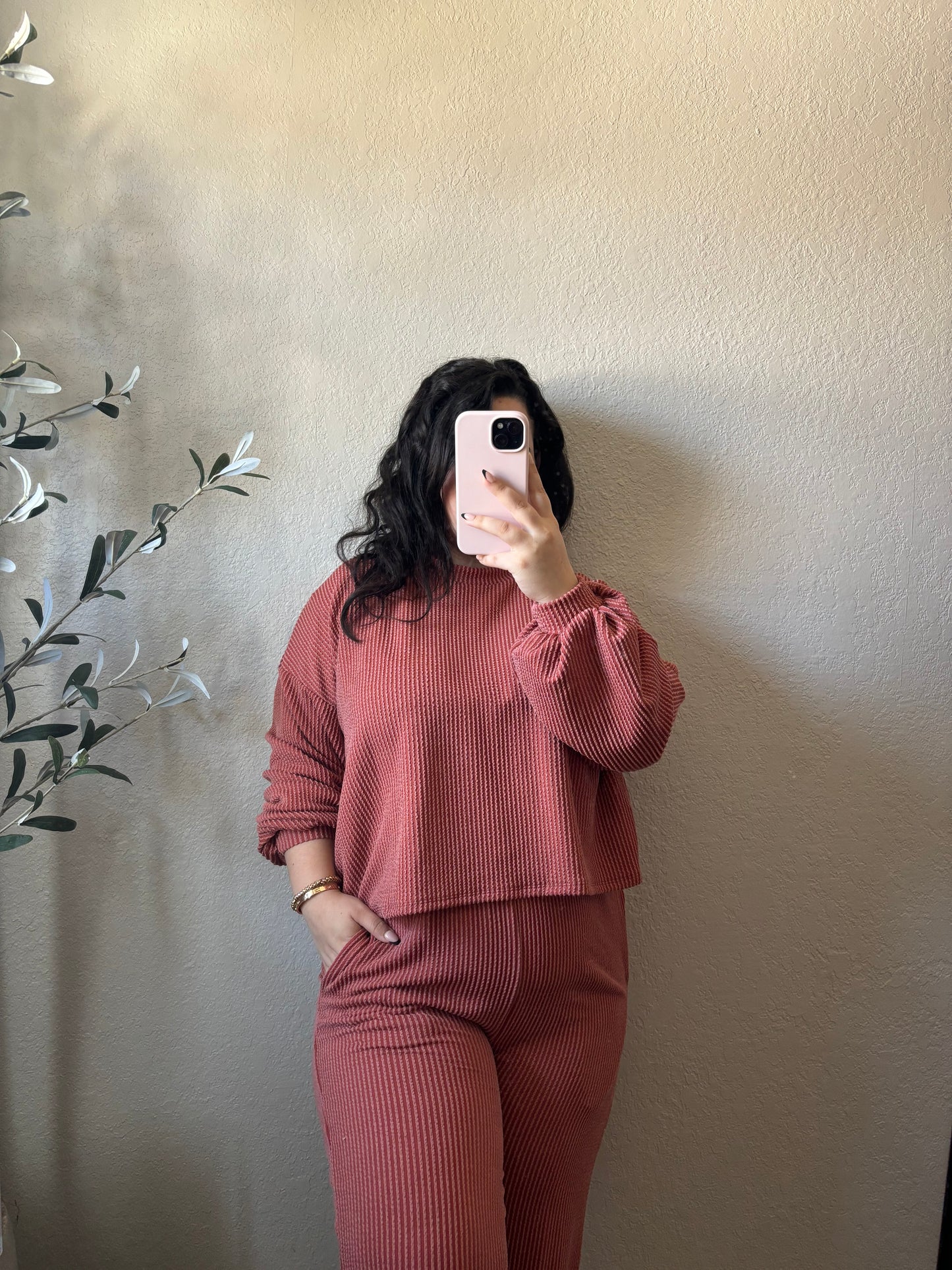 Ariah Long Sleeve & Pants Set (Rust)