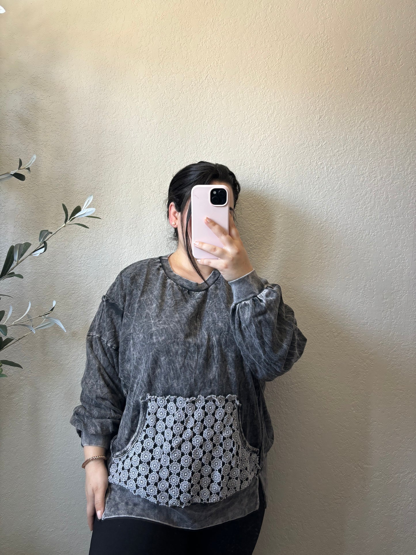 Natalie Mineral Wash Pullover- Ash Black