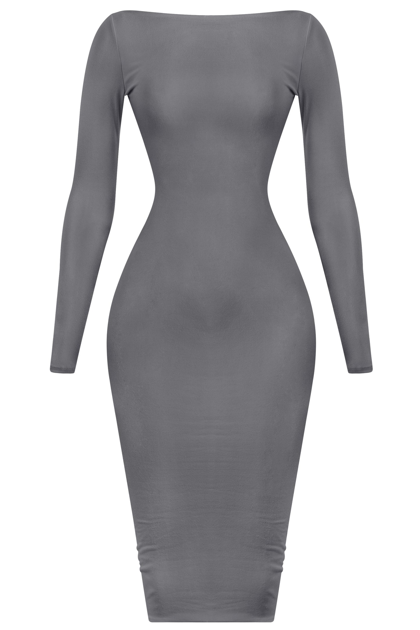 Vanessa Boat Neckline Midi Dress (Charcoal)