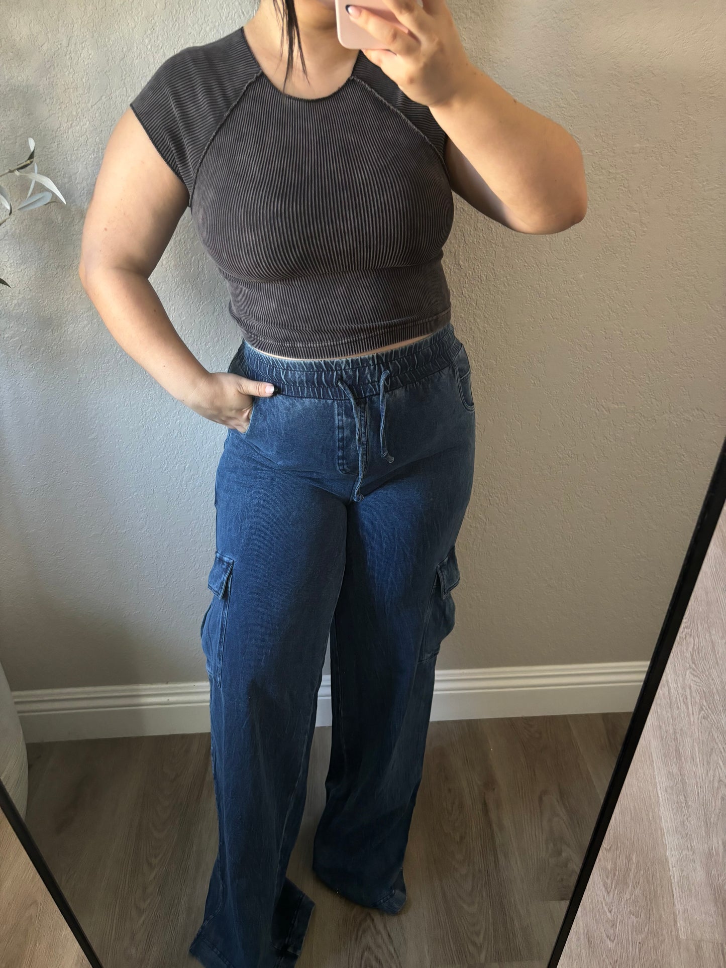 Mineral Wash Wide Leg Cargo Pants
