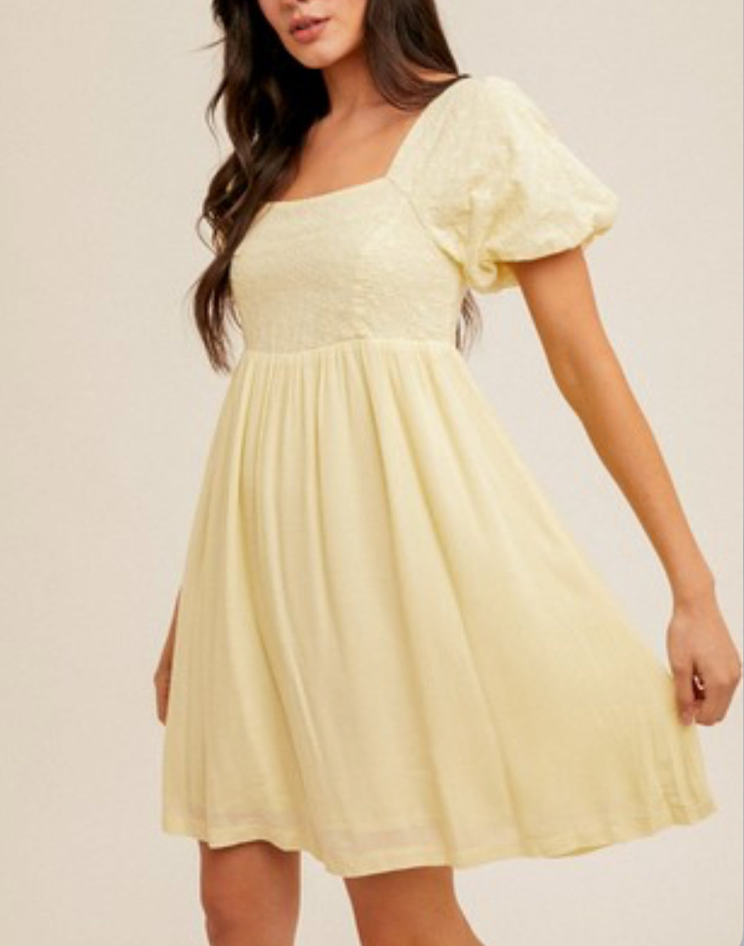 Bubble Sleeve BabyDoll Dress (Yellow)