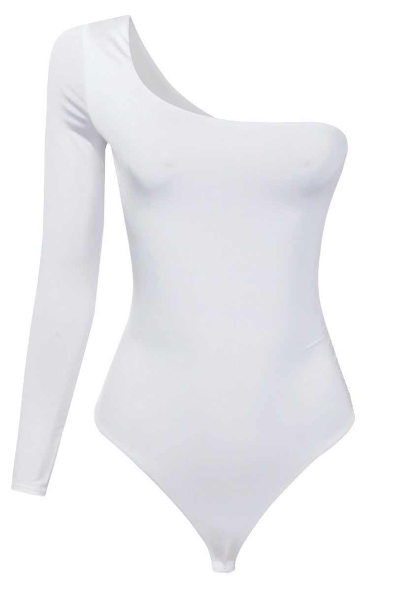 Kim One Shoulder Bodysuit (White)