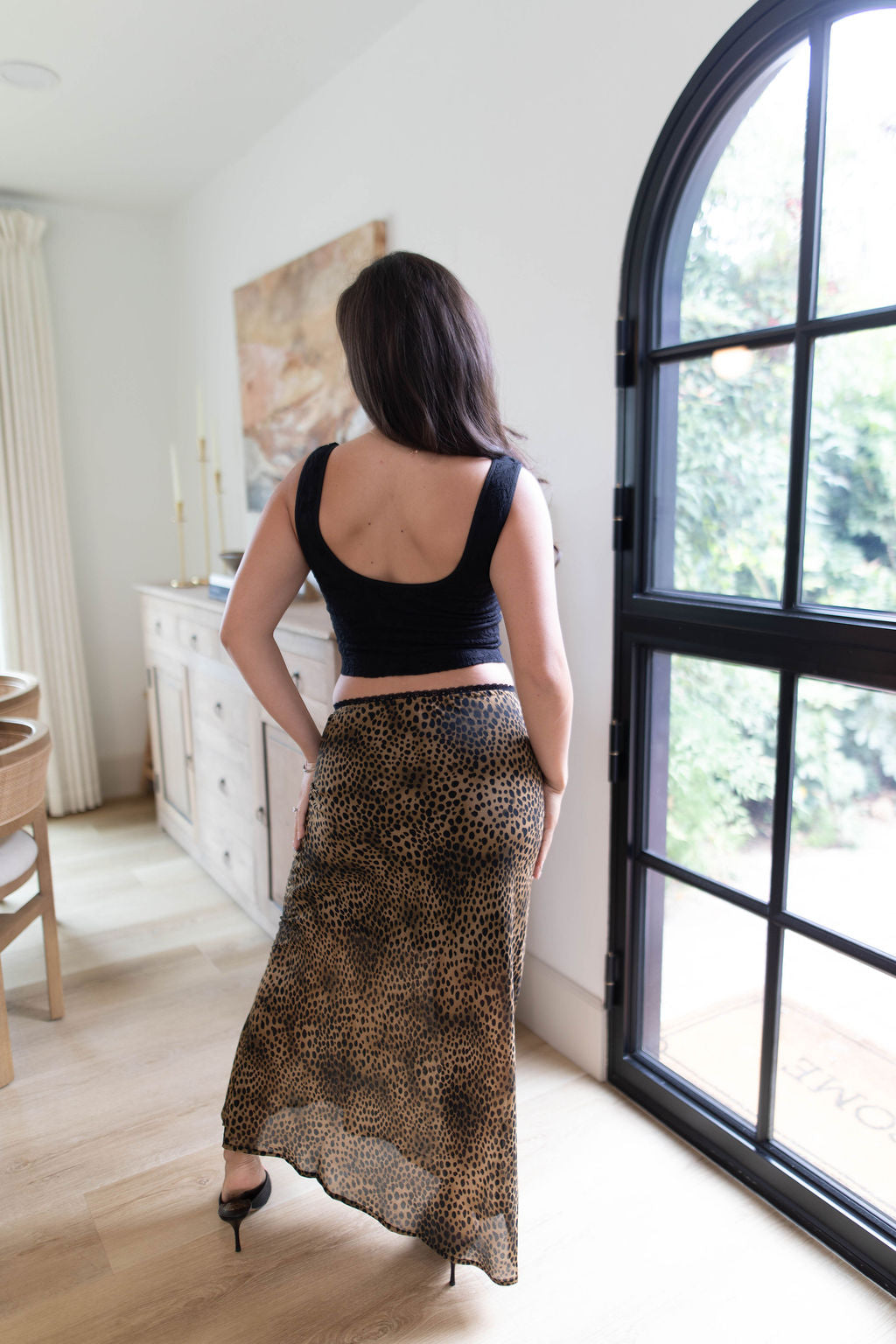 Val Lace Trim Midi Skirt (Leopard)