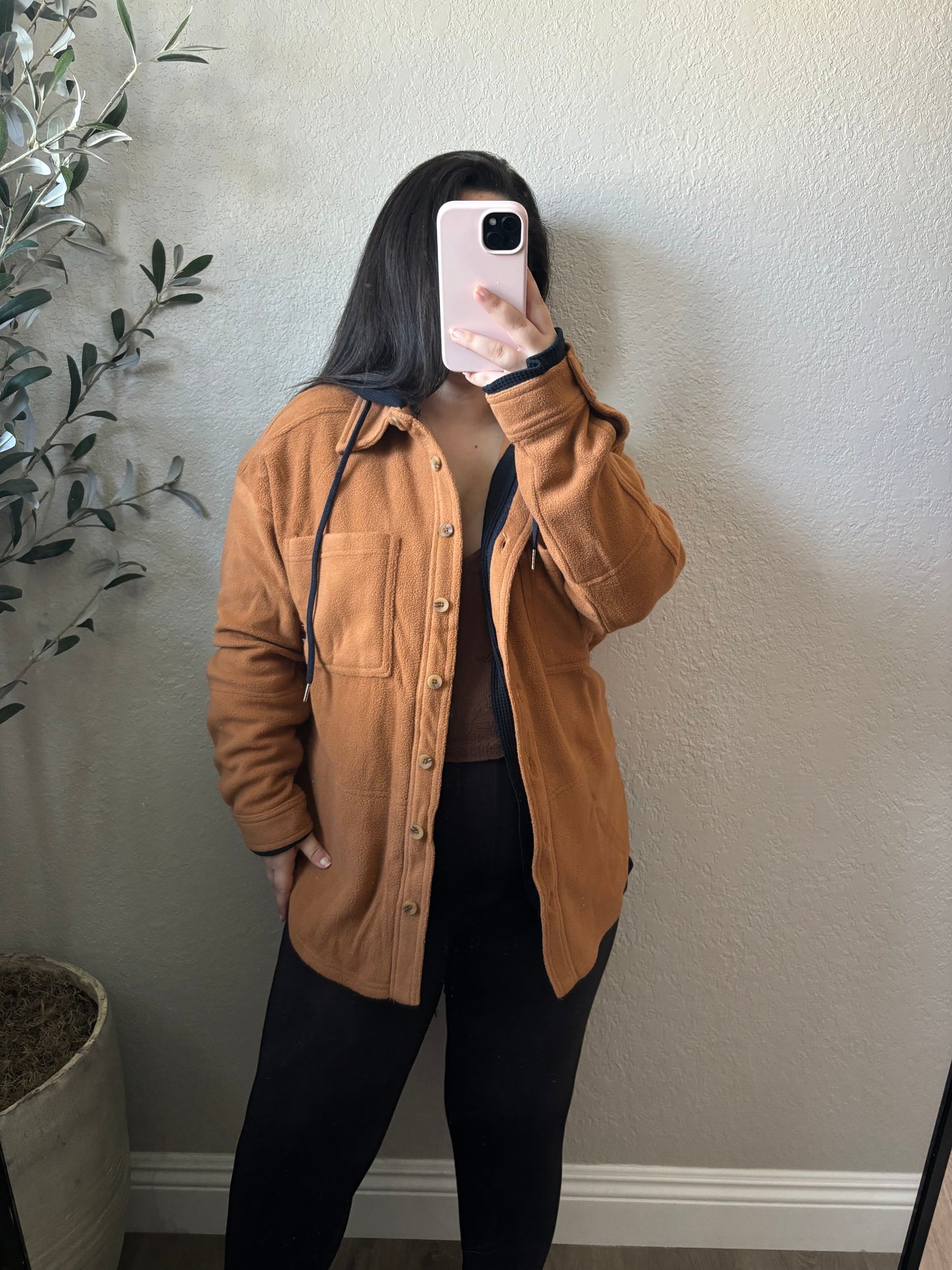 Ava Hooded Shacket- Rust