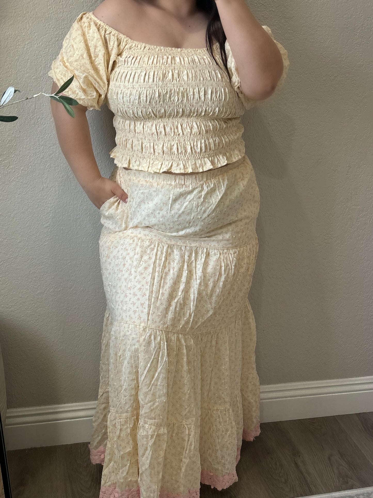 Enchanted Maxi Skirt Set - Cream Blossom