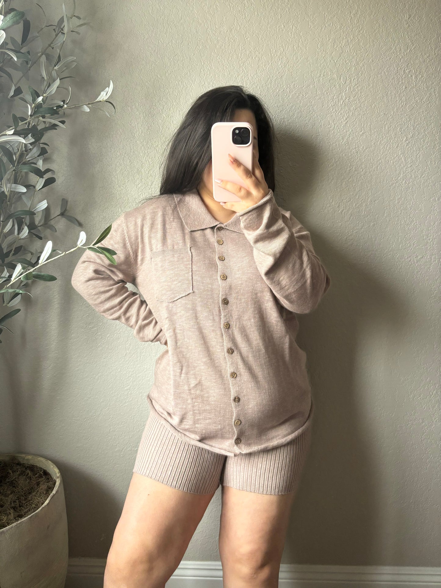 Andrea Button Down & Biker Shorts Set