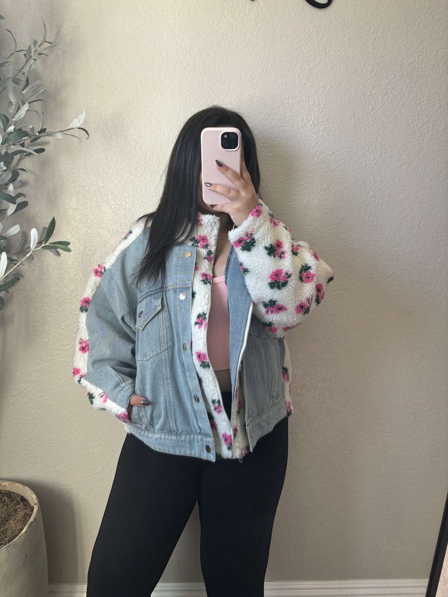 Floral Sherpa/Denim Jacket