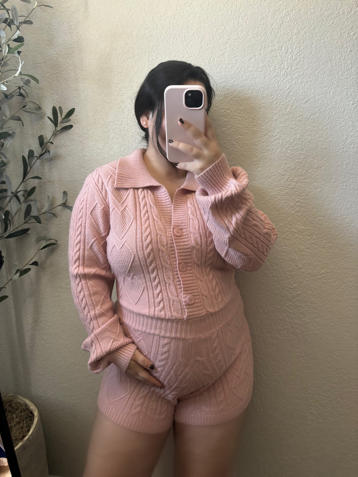 Cozy Sunday Knit Romper (Lt Pink)