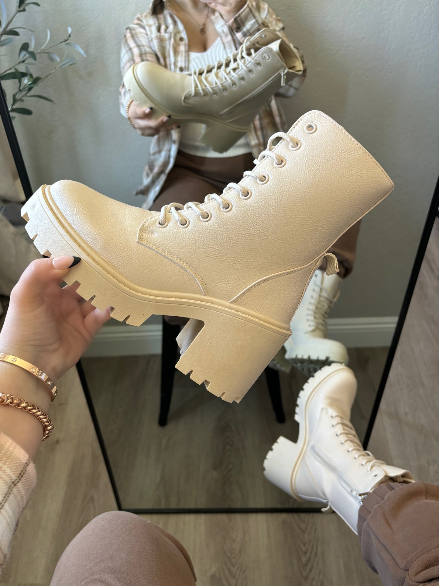 Cream Combat Boot