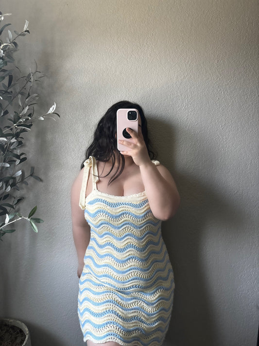 Coastal Waves Crochet Mini Dress