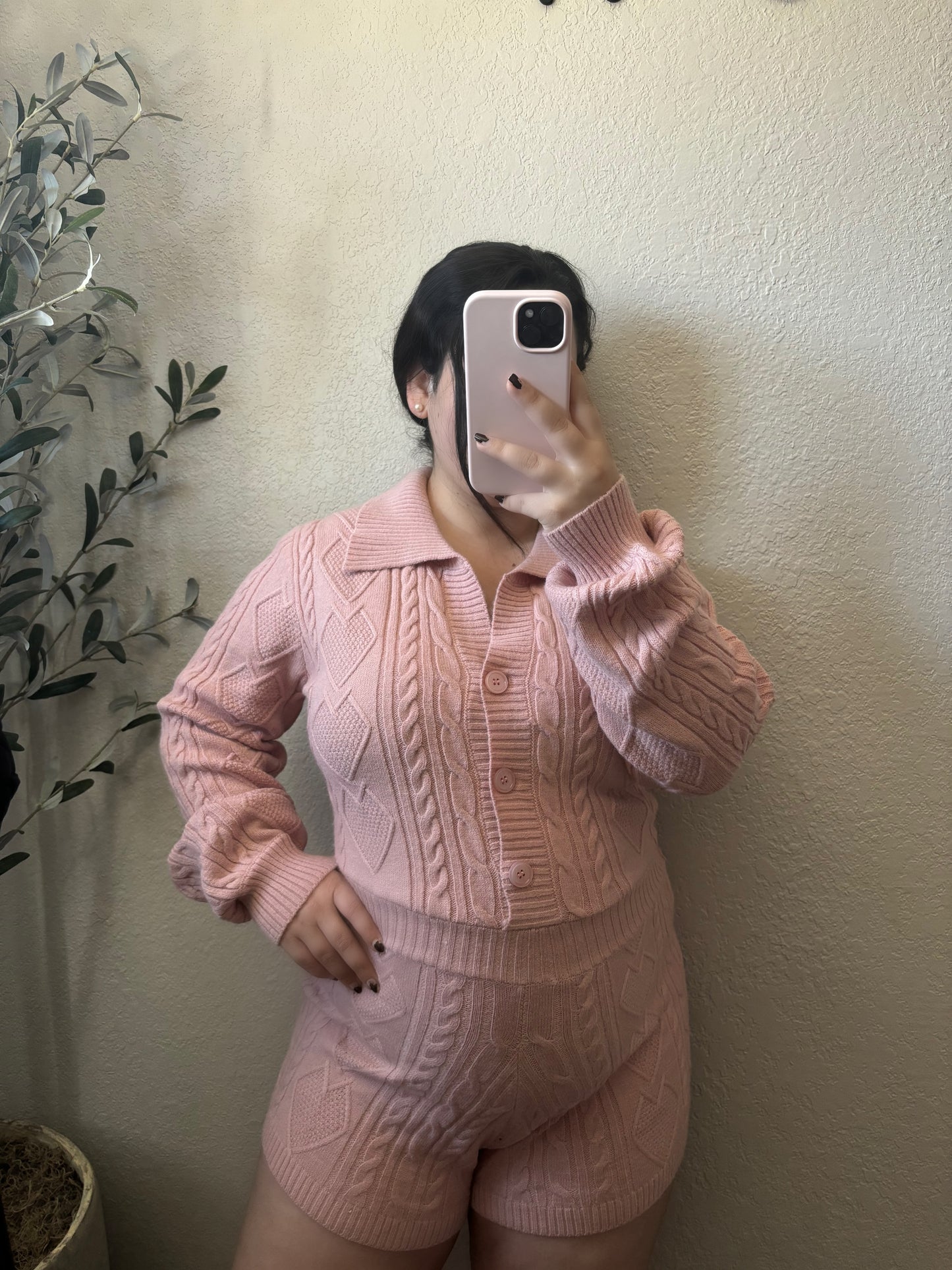 Cozy Sunday Knit Romper (Lt Pink)