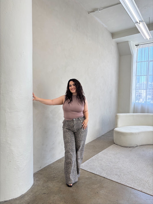 Wild Harvest Leopard Wide Leg Jeans