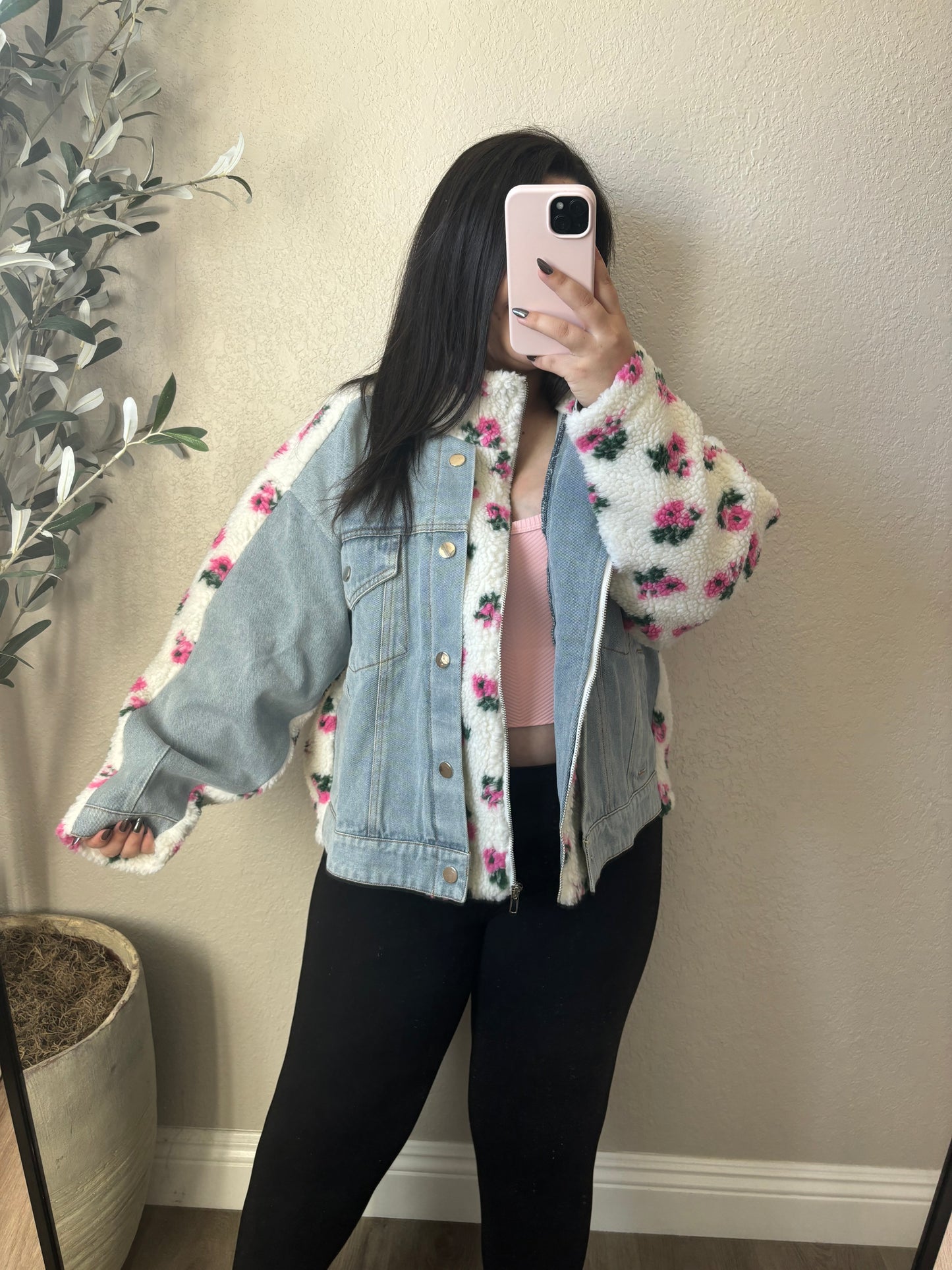 Floral Sherpa/Denim Jacket