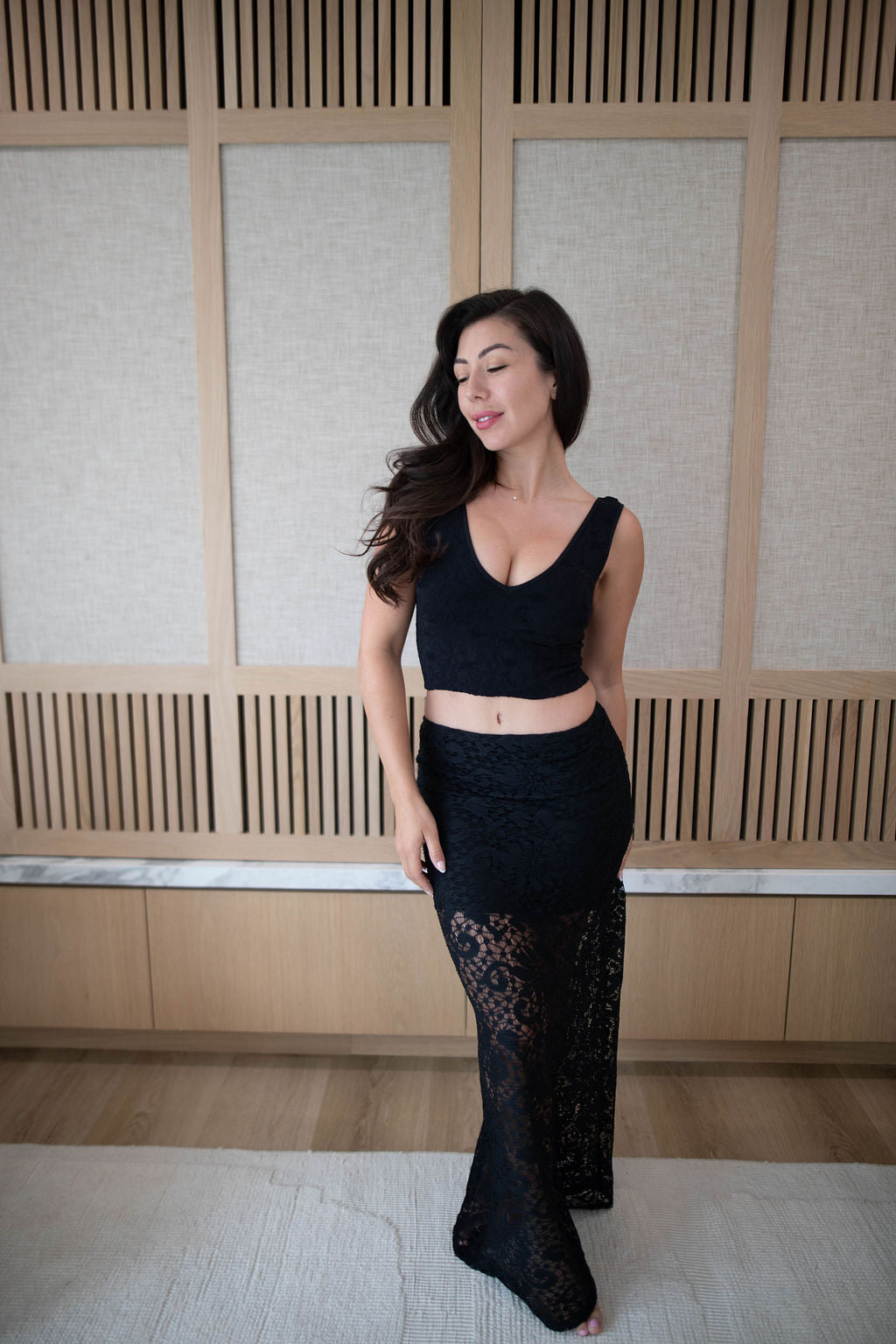 Midnight Sheer Lace Maxi Skirt (Black)