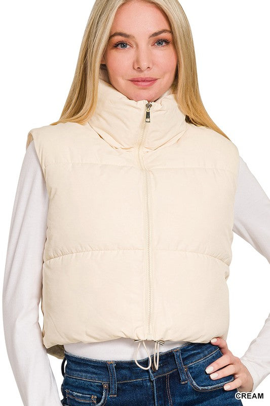 Rose Puffer Cropped Vest- Cream