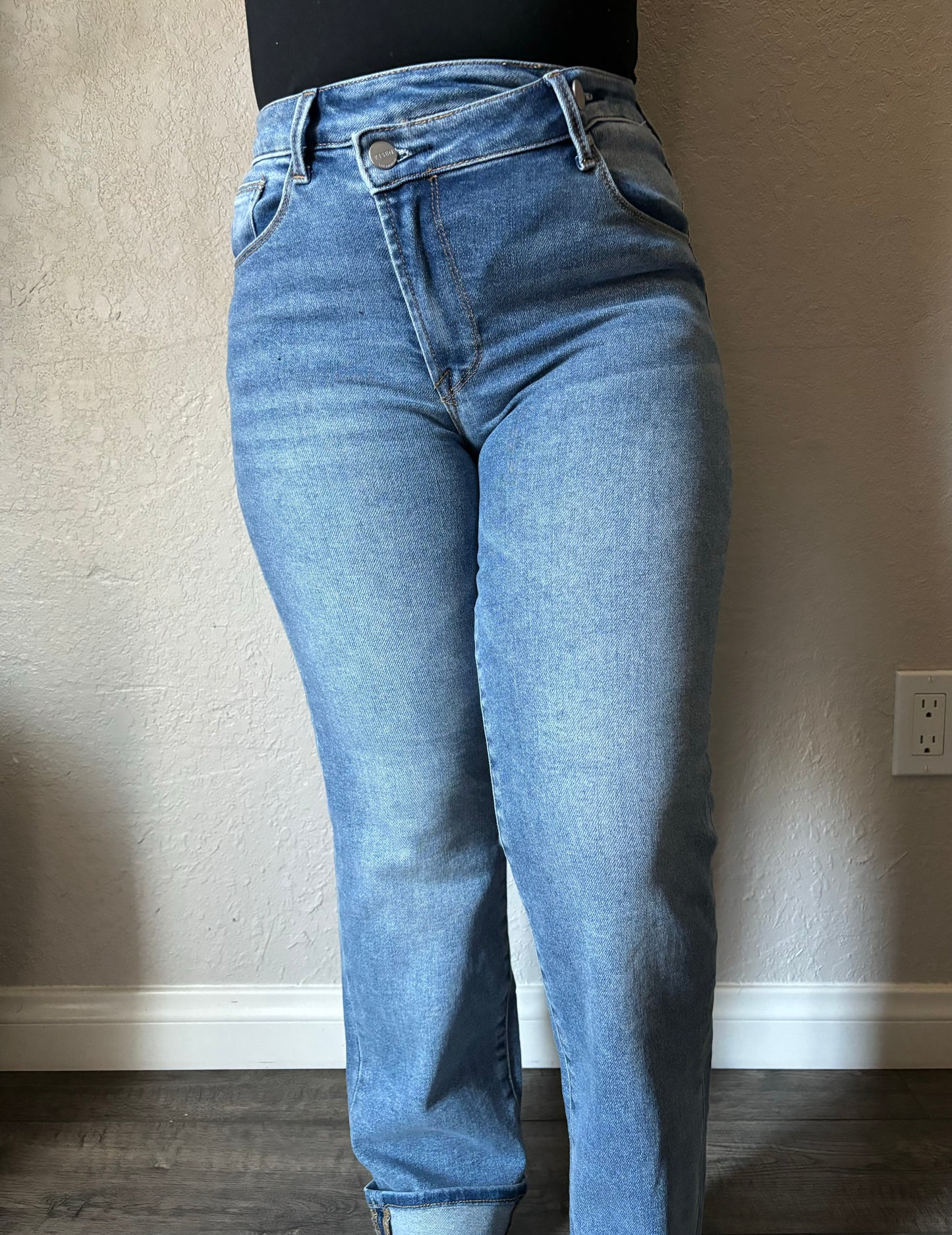 Malia High Rise Crossover Straight Leg Jeans