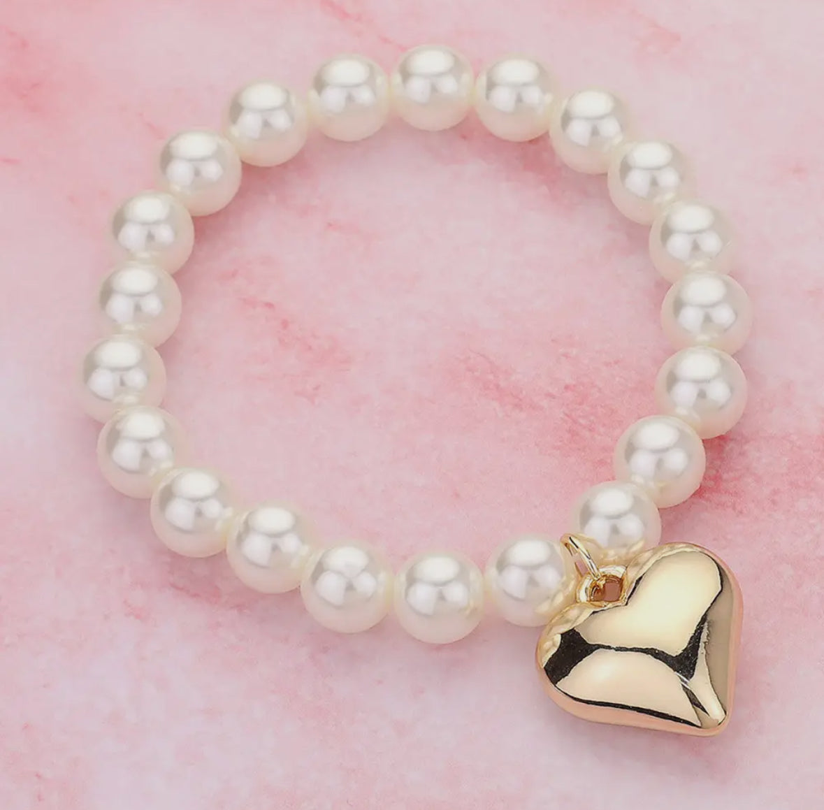 Heart Charm Pearl Beaded Bracelet