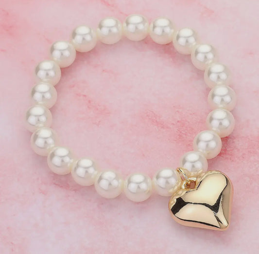 Heart Charm Pearl Beaded Bracelet