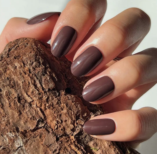 Bark Brown Press On Nails- Short Round