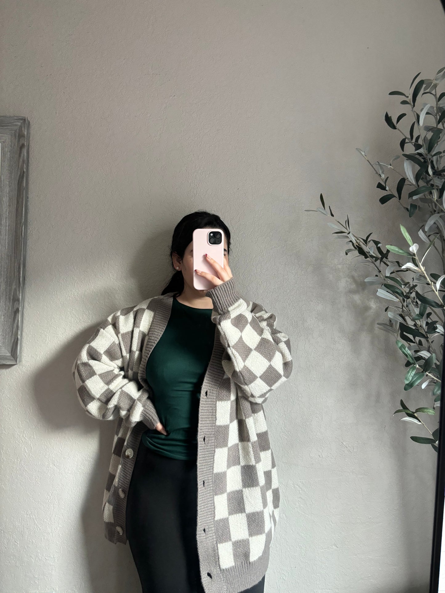 Carolyn Checkered Cardigan (Mocha/Brown Combo)