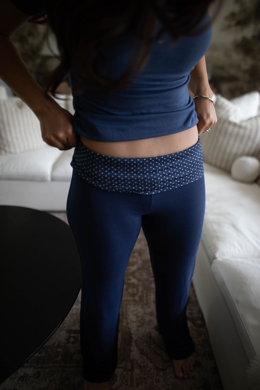 Coastal Spot Fold Over Leggings (Navy Polkadot)