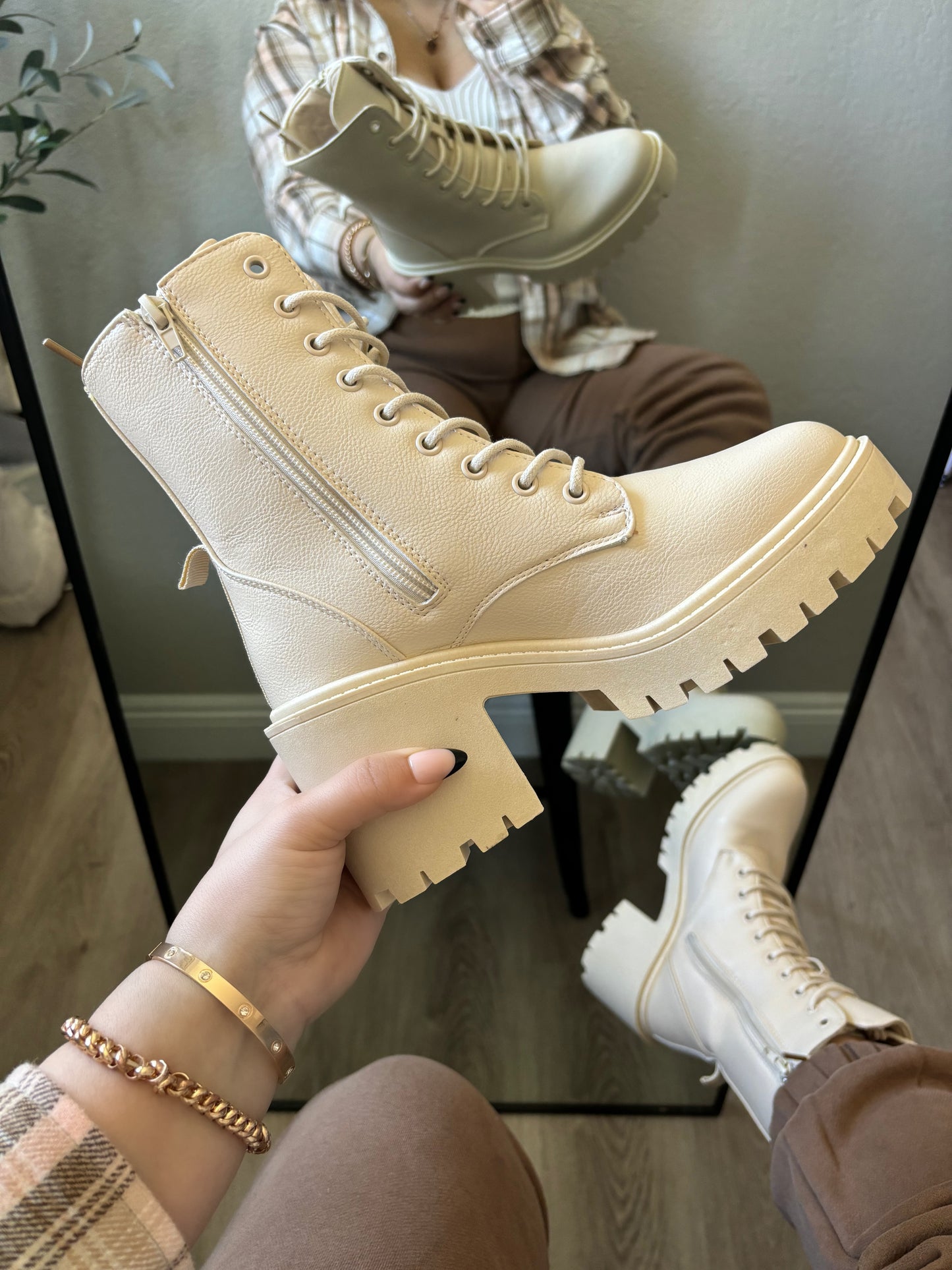 Cream Combat Boot