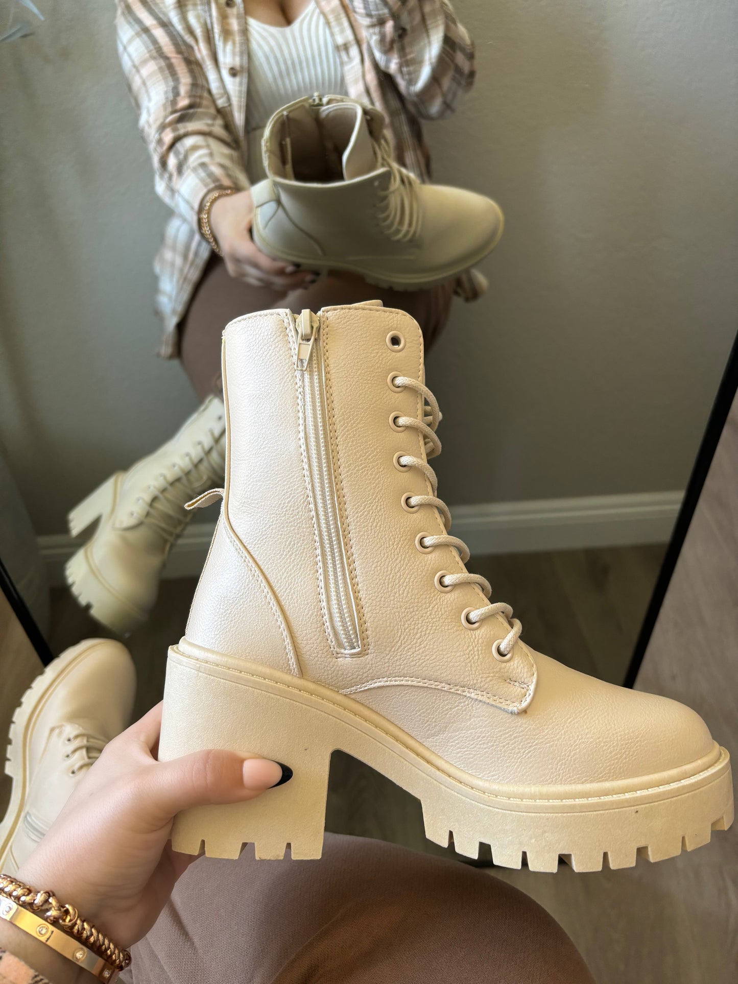 Cream Combat Boot