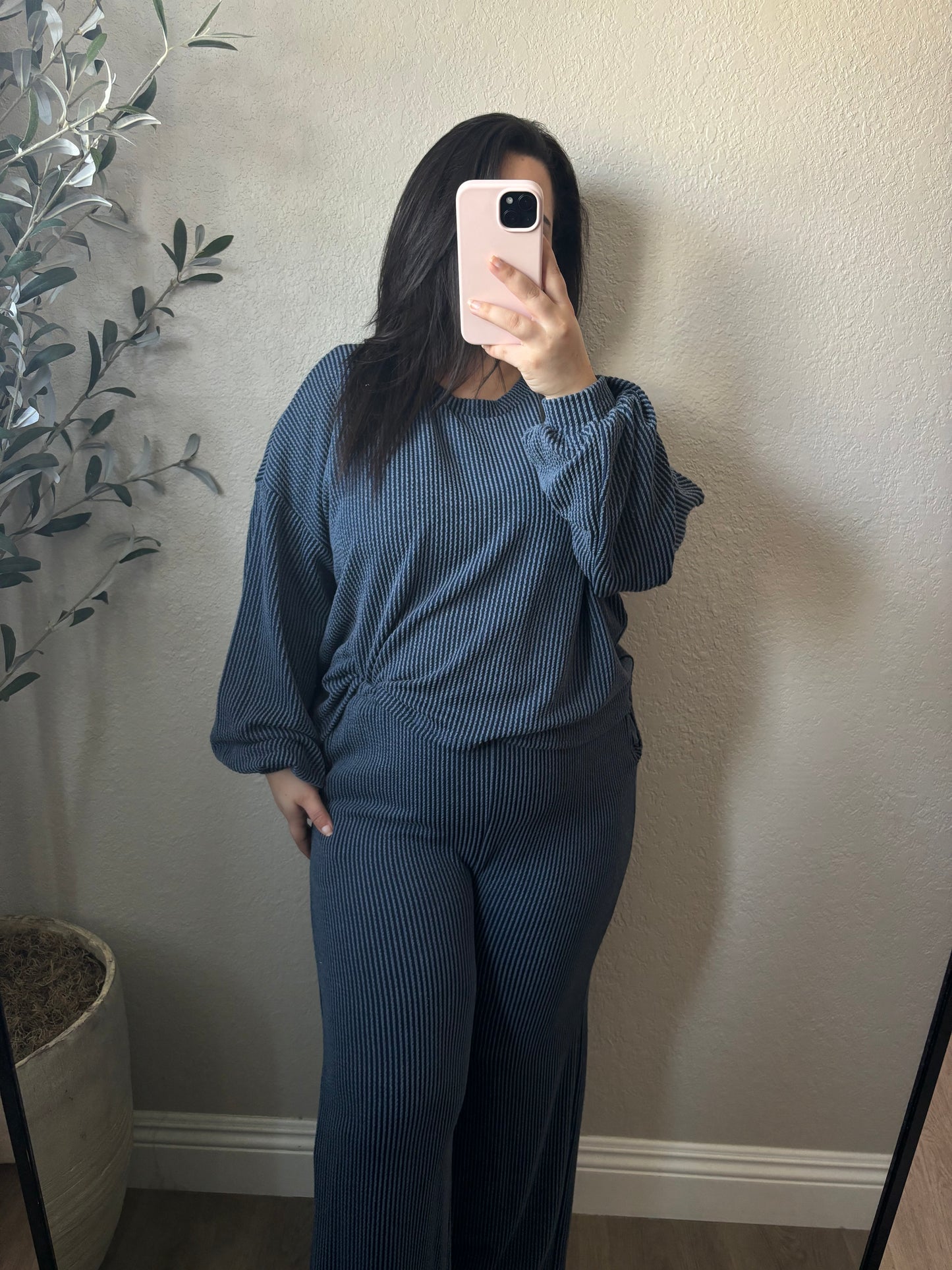 Ariah Long Sleeve & Pants Set-Navy