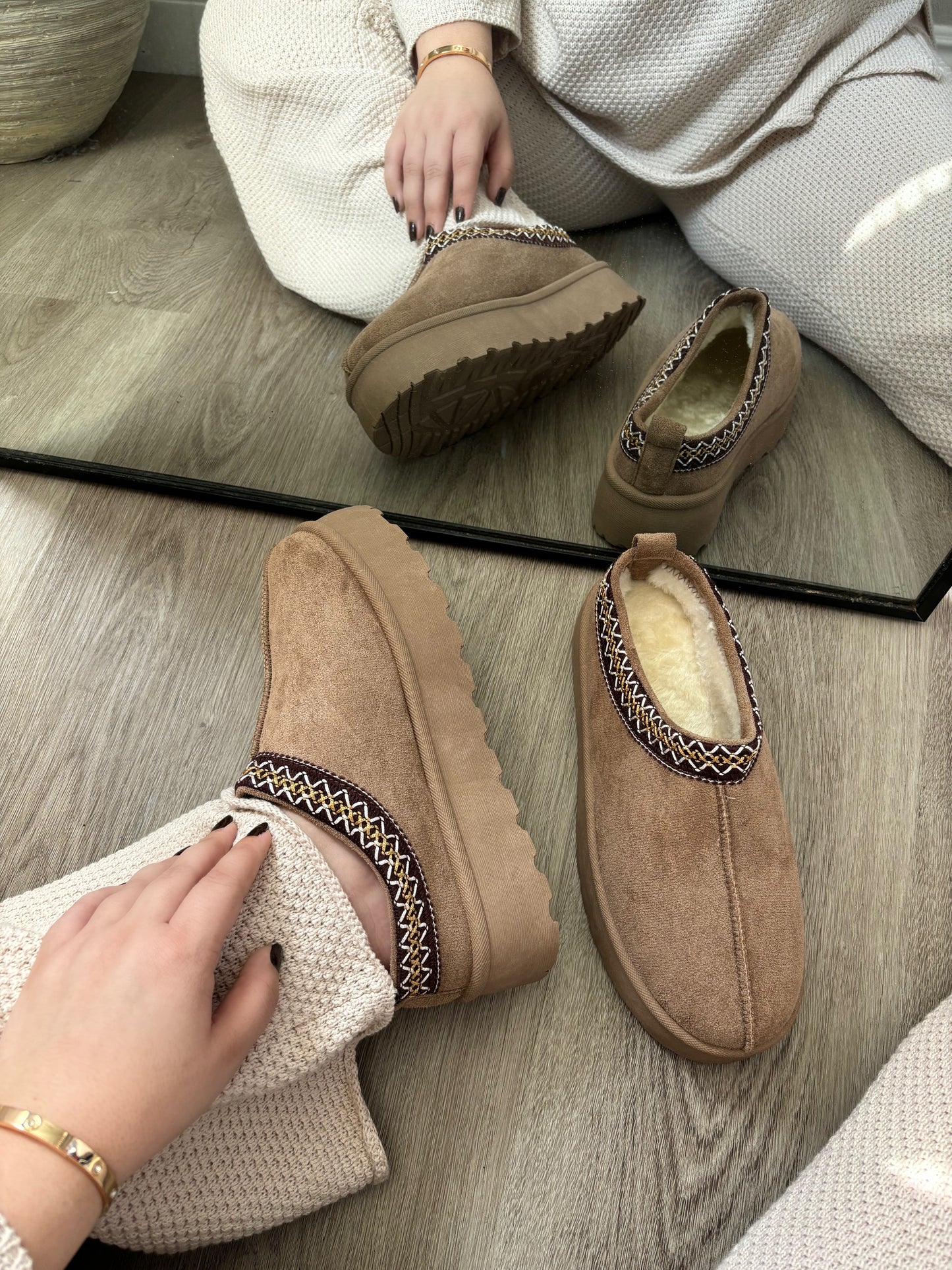 Teddy Platform Slipper (Camel)