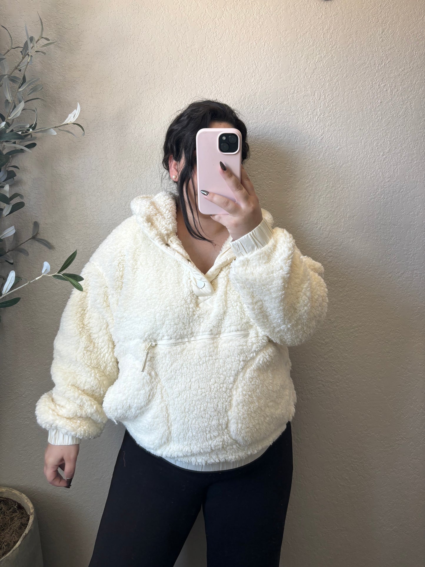 Teddy Sherpa Pullover- Cream