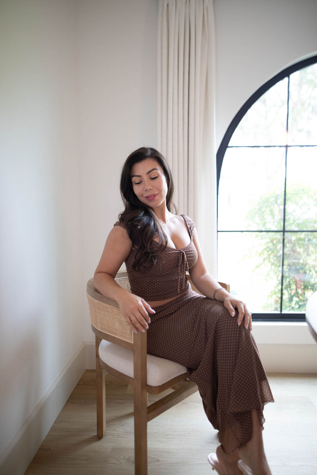 Cocoa Midi Skirt Set (Brown Polka Dot)