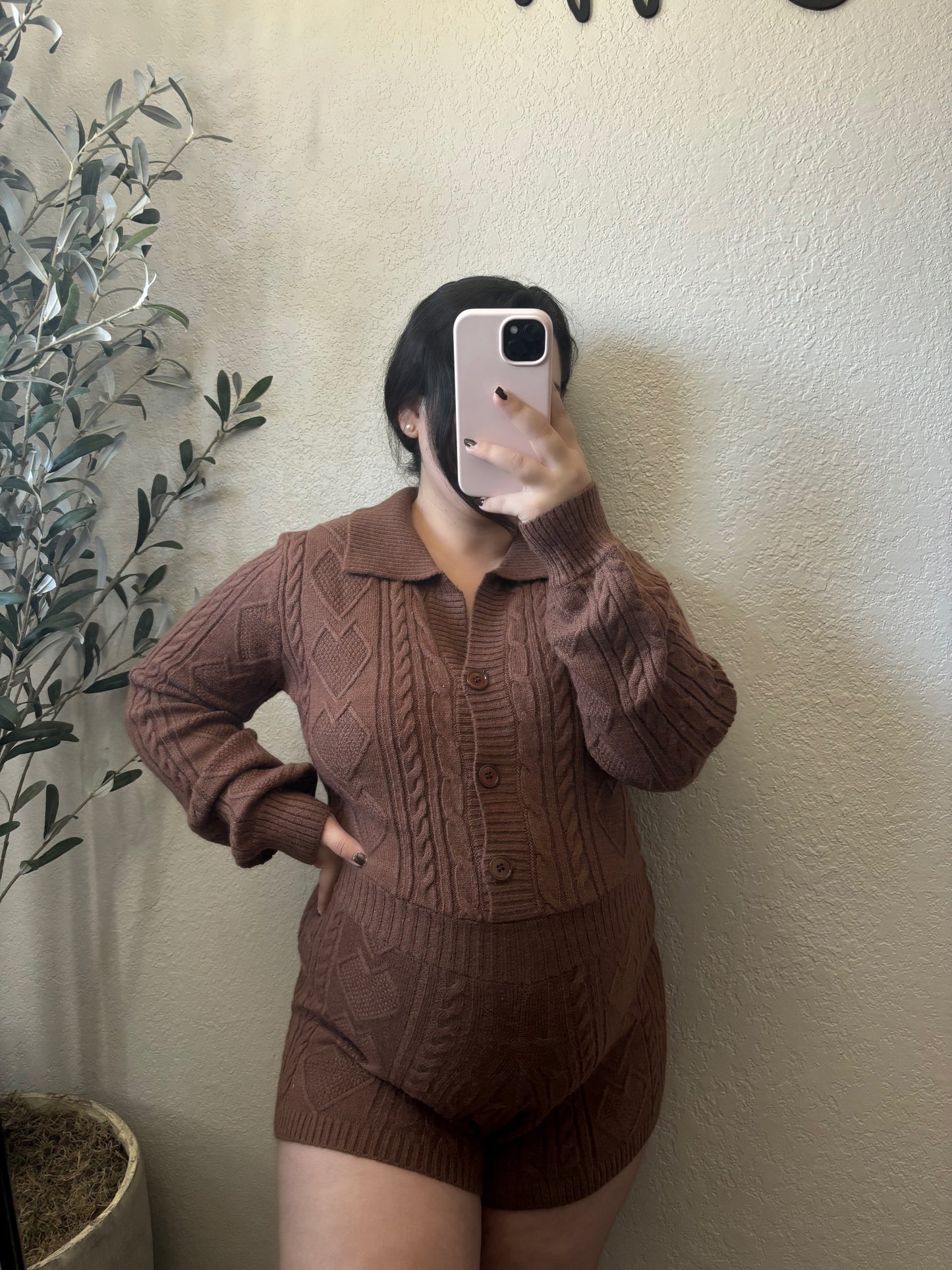 Cozy Sunday Knit Romper (Brown)